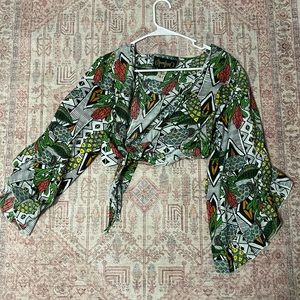Large size Printed Bell Sleeve Tie Front Top from Rainbow